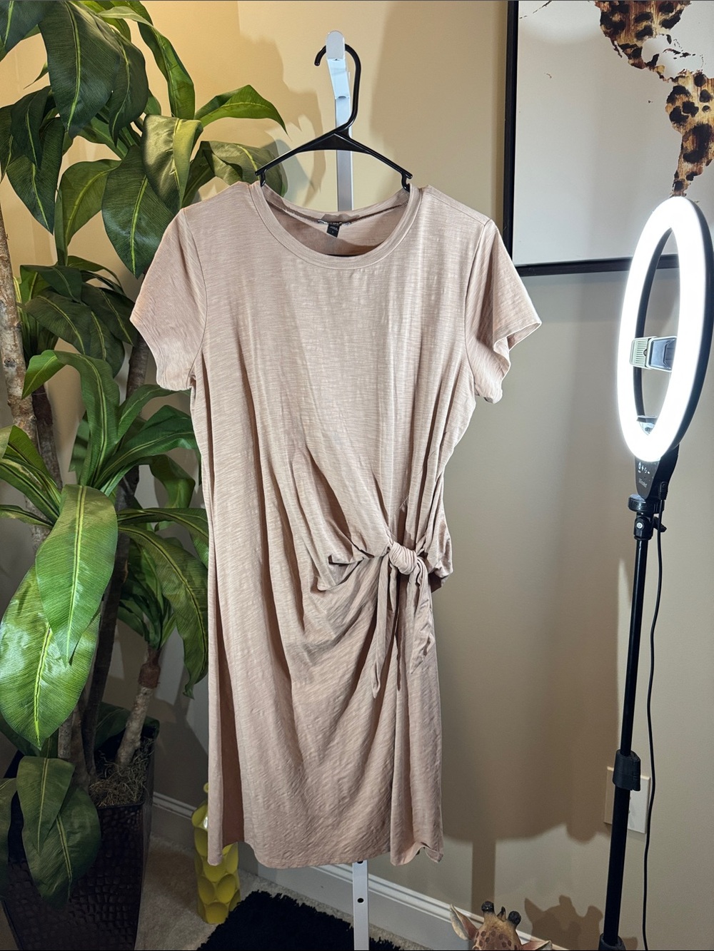 Women's Taupe Knot-Front Short-Sleeve Dress, Express brand, size L, worn once.